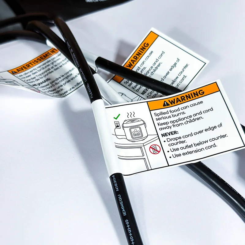 Application example for power cord labels